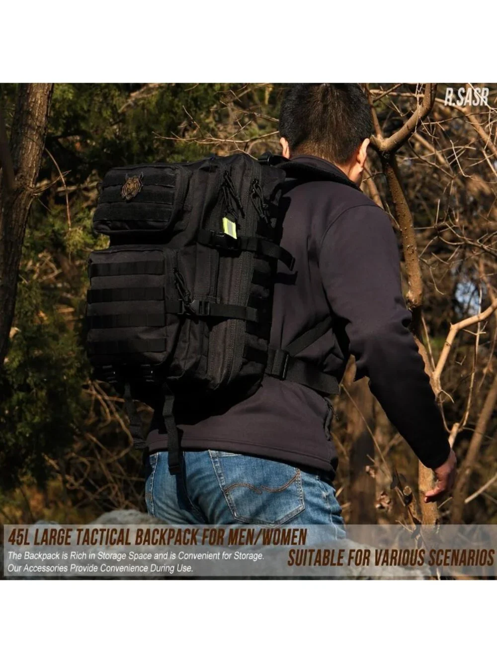 Large 45L Tactical Backpack for Hiking & Camping, Military Assault Pack with